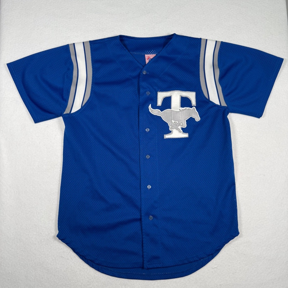 Vintage All Pro Blue Mesh Baseball Jersey Mustang T 23 Adult Large Made in USA